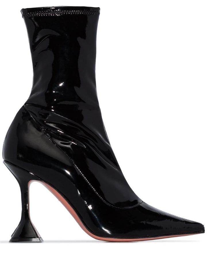 Amina Muaddi High-shine Heeled Ankle Boots - Black