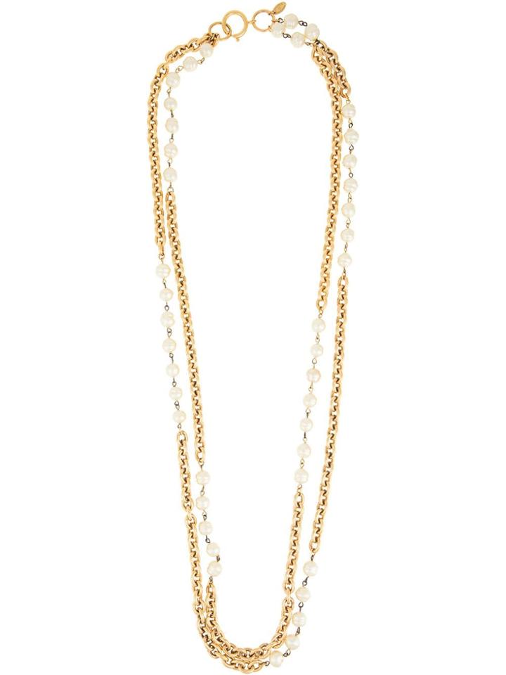Chanel Vintage Faux Pearl Chain Necklace - Gold