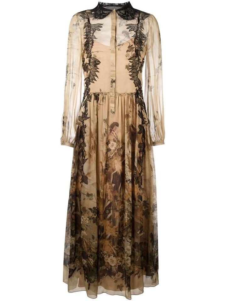Alberta Ferretti 'forest' Print Longsleeved Dress, Women's, Size: 40, Nude/neutrals, Silk/acetate/polyamide