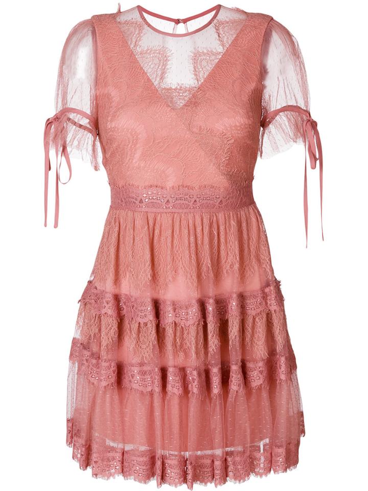 Three Floor Lace Tiered Dress - Pink & Purple
