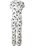 Tory Burch Floral Print Shortsleeved Jumpsuit, Women's, Size: 4, White, Silk/polyester