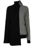 Y's Panelled Houndstooth Jumper - Black