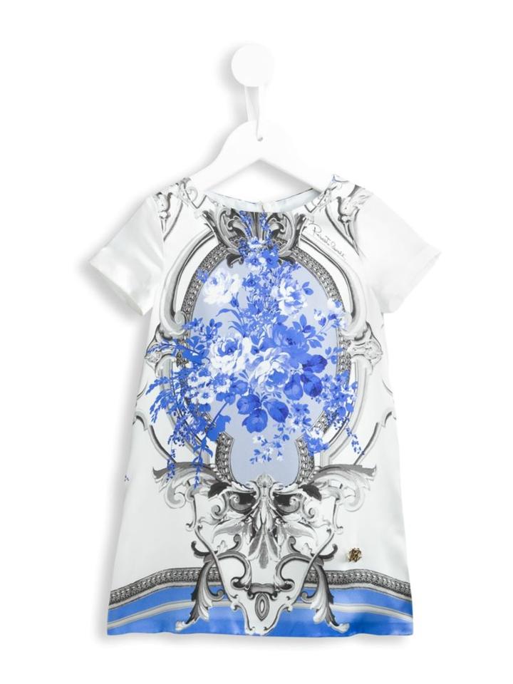 Roberto Cavalli Kids Baroque Print Dress, Girl's, Size: 12 Yrs, White