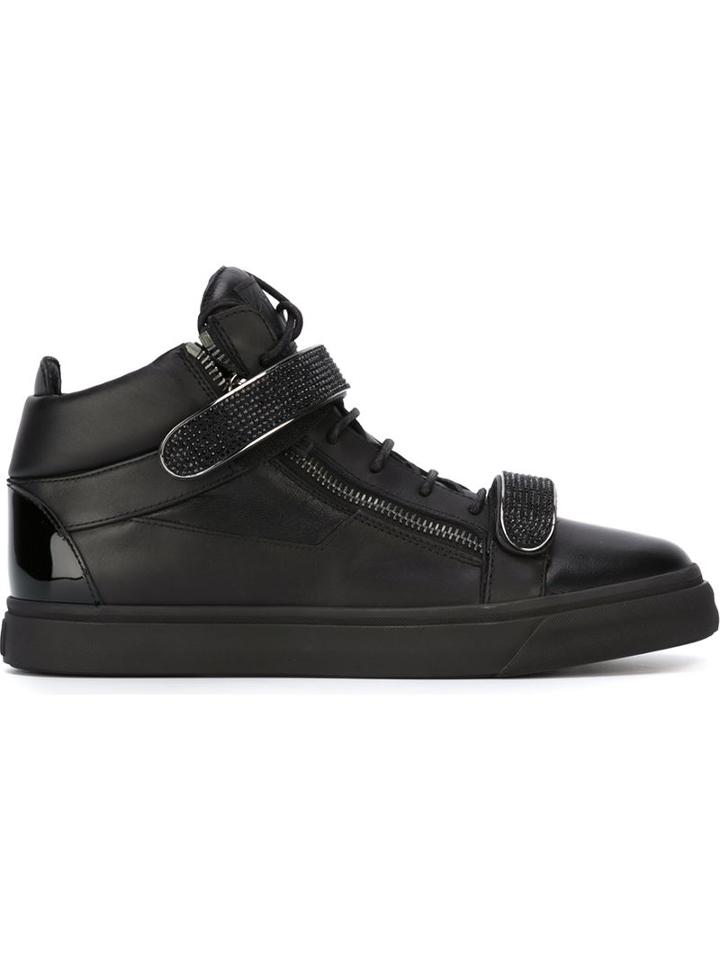 Giuseppe Zanotti Design Trix Hi-top Sneakers, Men's, Size: 41.5, Black, Leather/rubber/glass