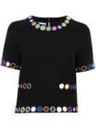 Moschino Embellished Shortsleeved Blouse, Women's, Size: 44, Black, Polyester/triacetate