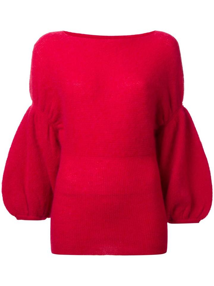Theatre Products Puff Sleeve Knit Blouse, Women's, Red, Wool/mohair/nylon