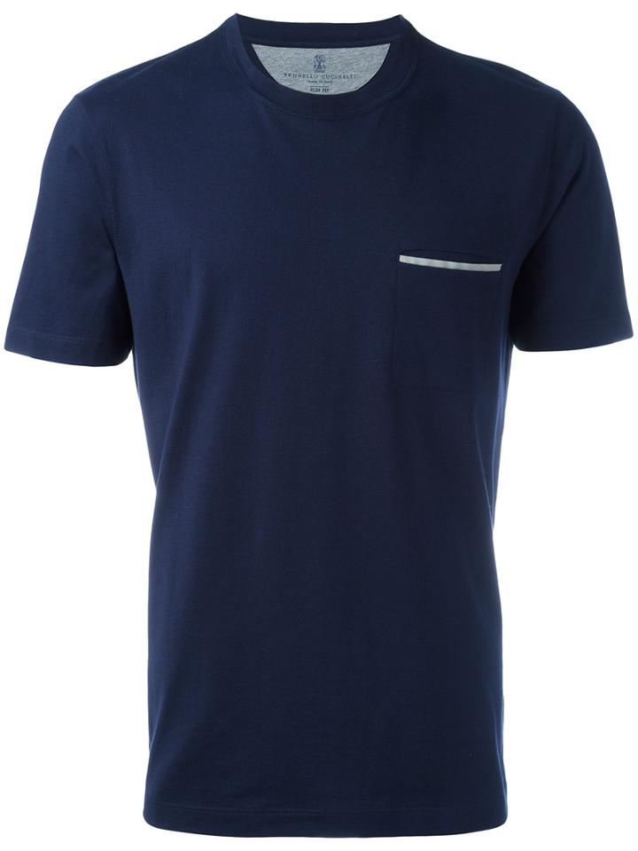 Brunello Cucinelli Striped Pocket T-shirt, Men's, Size: Xxl, Blue, Cotton/polyester