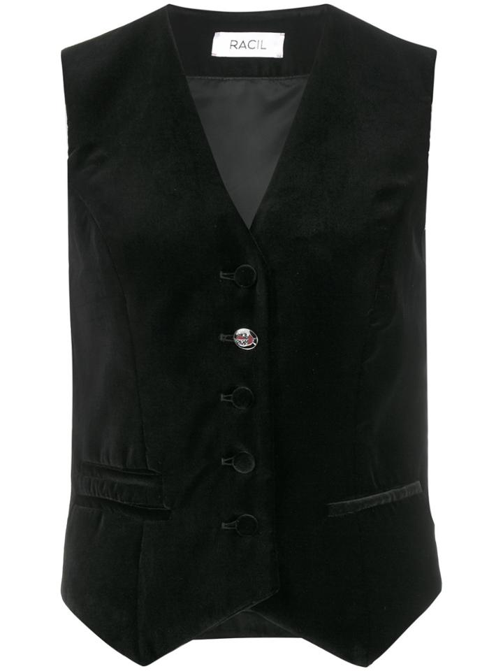 Racil Velvet Single Breasted Waistcoat - Black