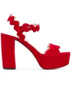 Prada Scalloped Platform Sandals - Red