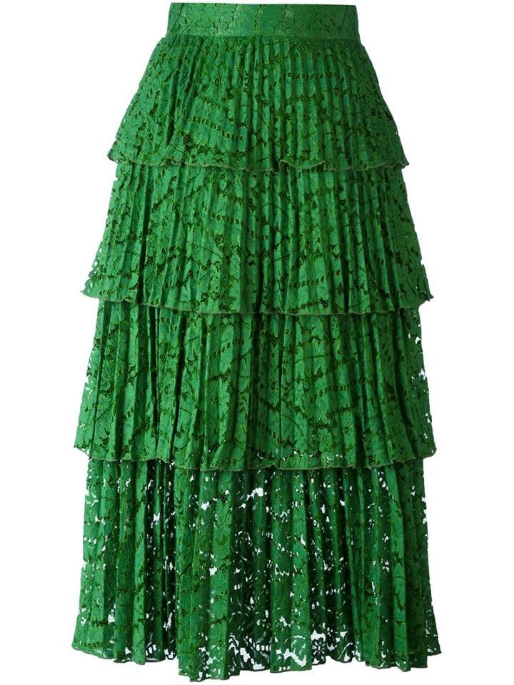 No21 Overlay Lace Pleated Skirt, Women's, Size: 38, Green, Cupro/cotton/viscose/polyamide