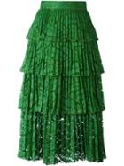 No21 Overlay Lace Pleated Skirt, Women's, Size: 38, Green, Cupro/cotton/viscose/polyamide