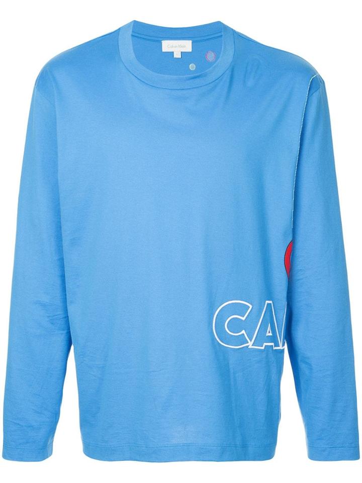 Ck Calvin Klein Logo Embroidered Long Sleeve Top - Blue
