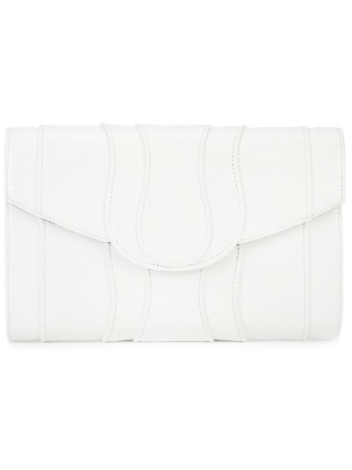 Khirma Eliazov Panelled Clutch Bag, White, Watersnake Skin/suede