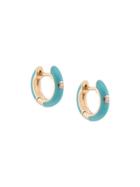 Ef Collection 14kt Yellow Gold Turquoise Enamel Diamond Huggie