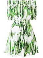 Dolce & Gabbana Pea Print Off The Shoulder Dress - Green