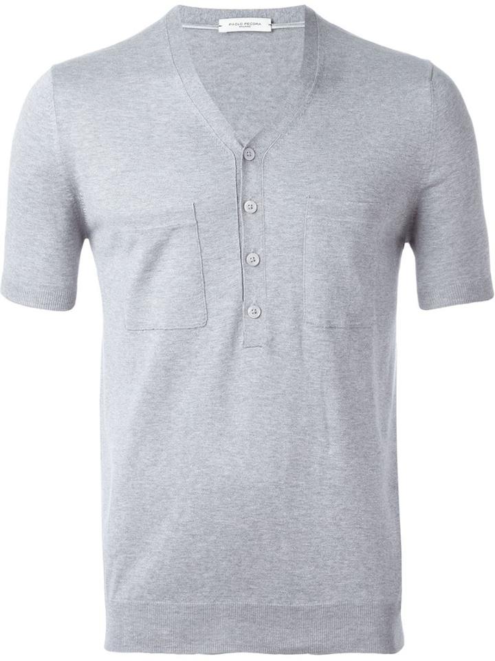Paolo Pecora Buttonned Collar T-shirt, Men's, Size: Xl, Grey, Silk/cotton