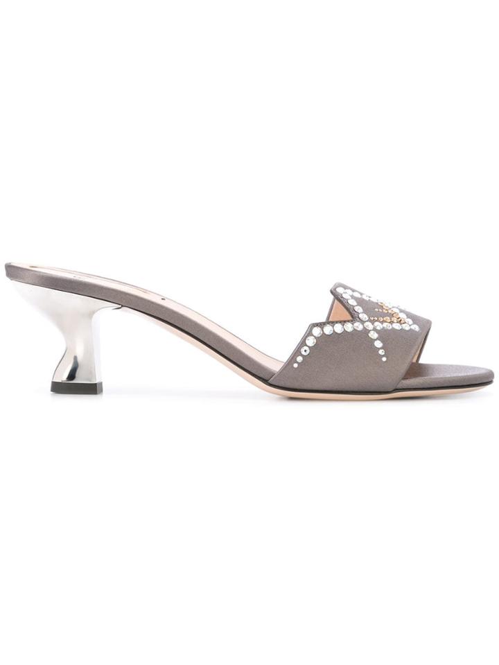 Fendi Embellished Mules - Grey