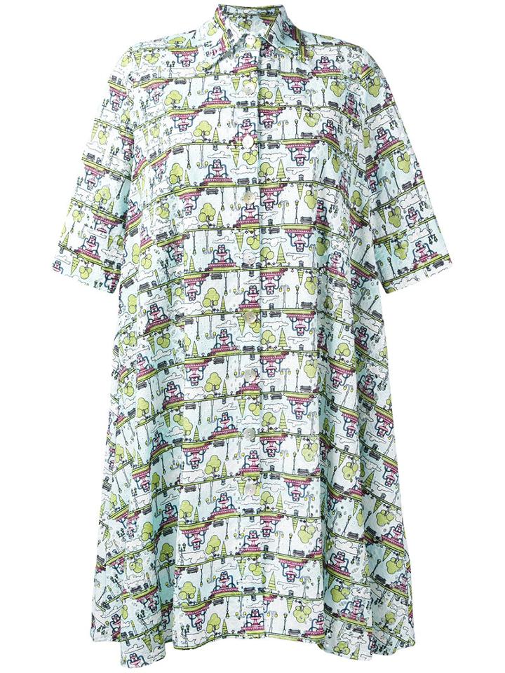 Ultràchic Fountaine Print Shirt Dress, Women's, Size: 44, Blue, Cotton