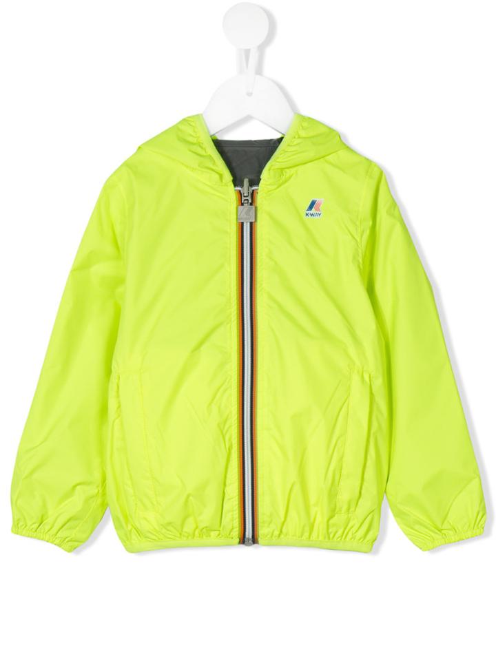 K Way Kids - Logo Print Hooded Jacket - Kids - Polyamide/polyester - 10 Yrs, Yellow/orange