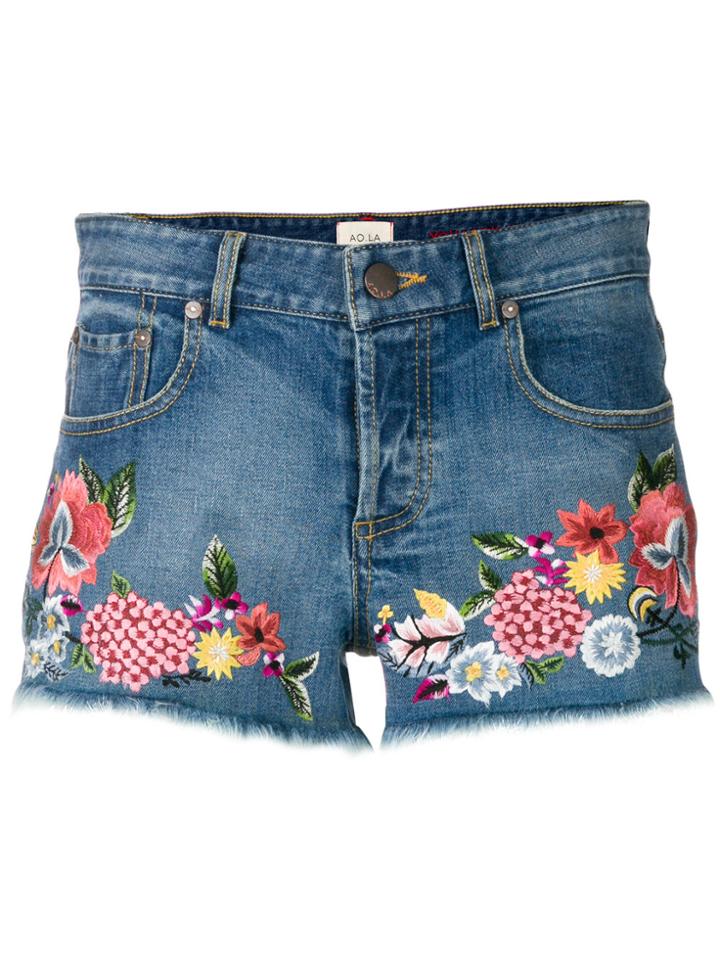 Alice+olivia Floral Embroidered Denim Shorts - Blue