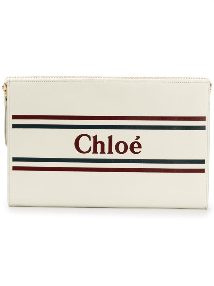 Chloé Striped Logo Print Coin Purse - Neutrals