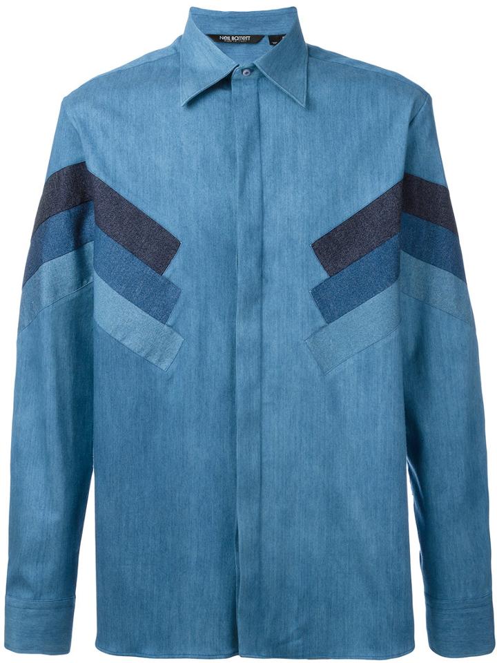 Neil Barrett - Stripe Panel Shirt - Men - Silk/cotton/polyester - 41, Blue, Silk/cotton/polyester