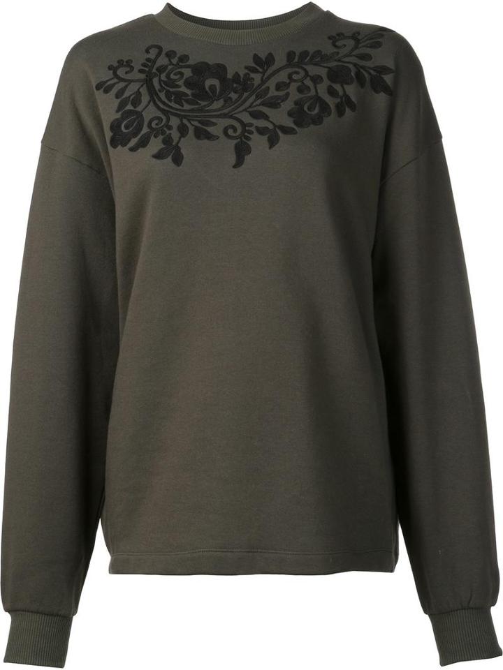 P.a.r.o.s.h. Floral Embroidered Sweatshirt, Women's, Size: 40, Green, Cotton
