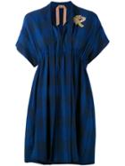 No21 - Bird Patch-embellished Plaid Dress - Women - Cotton/linen/flax - 42, Blue, Cotton/linen/flax