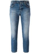 No21 Embellished Skinny Cropped Jeans, Women's, Size: 31, Blue, Cotton/spandex/elastane/glass/metal