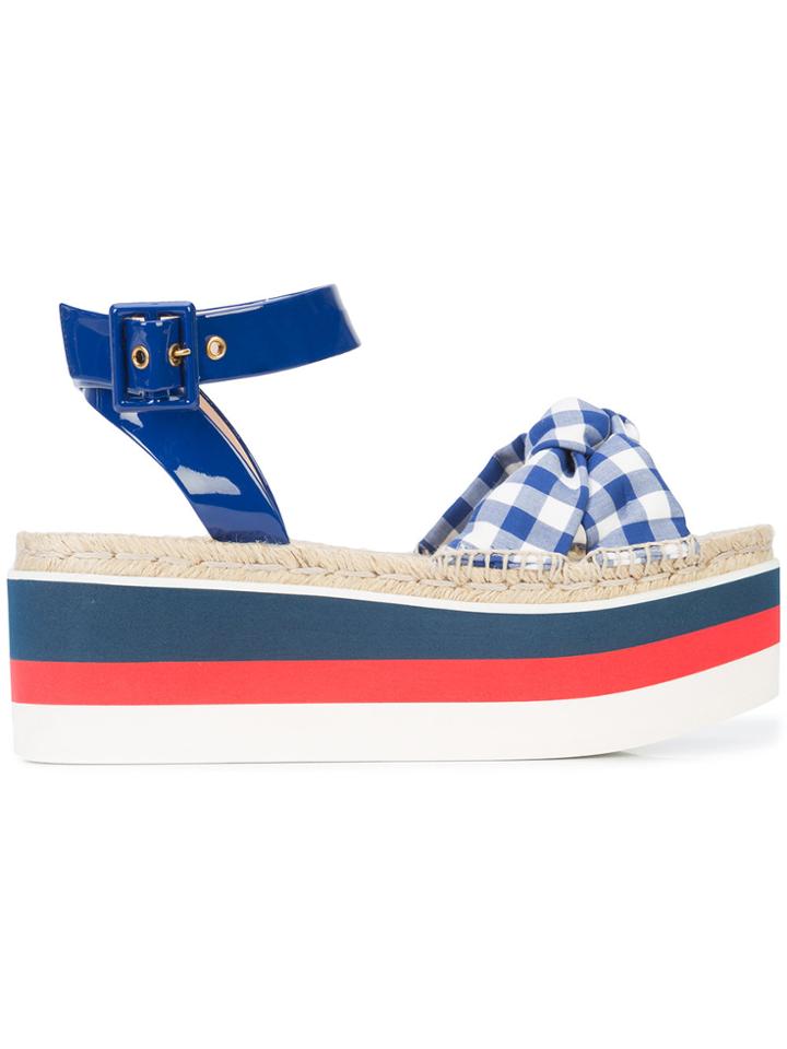 Gucci Gingham Flatform Sandals - Blue