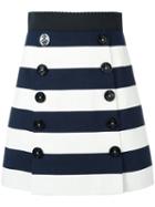 Dolce & Gabbana Striped A-line Skirt, Women's, Size: 44, Blue, Cotton/spandex/elastane/silk