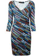 Versace City Lights Wrap Dress, Women's, Size: 40, Blue, Viscose/spandex/elastane