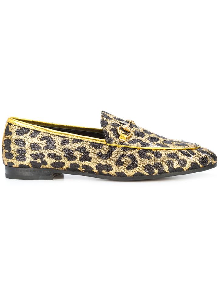 Gucci Jordaan Leopard Loafers - Metallic