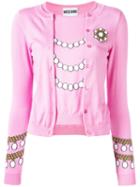 Moschino Pearl Knit Top Cardigan, Women's, Size: 40, Pink/purple, Cotton