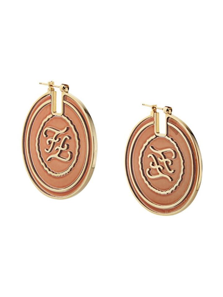 Fendi Ff Karligraphy Engraved Earrings - F16gp-rust +soft Gold