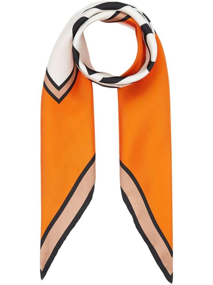Burberry Logo Print Silk Square Scarf - Orange