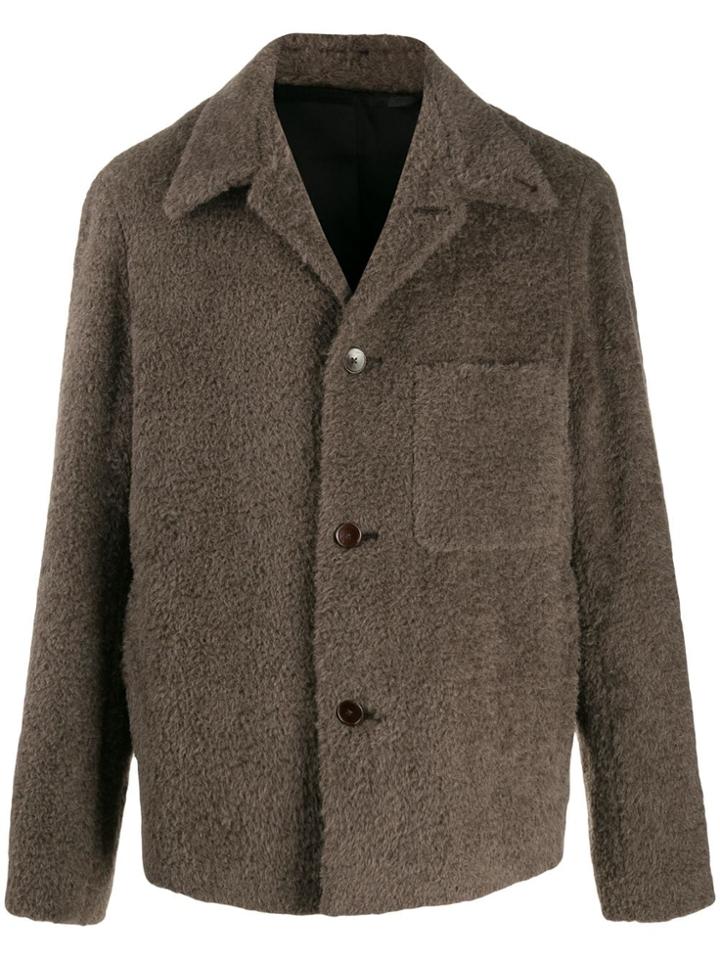 Lemaire Single-breasted Shearling Coat - Grey