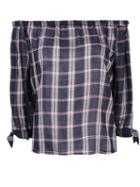 Paige - Checked Off-shoulders Blouse - Women - Cotton - M, Blue, Cotton
