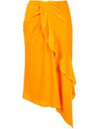 Self-portrait Velvet Ruffle Midi Skirt - Orange