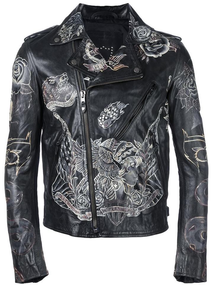 Htc Hollywood Trading Company 'clark Tattoo' Jacket, Men's, Size: Large, Black, Sheep Skin/shearling/viscose