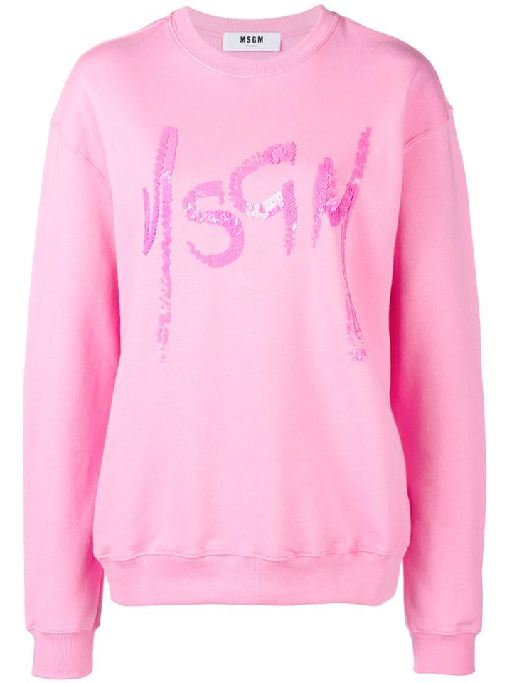 Msgm Oversize Embellished Logo Sweatshirt - Pink & Purple