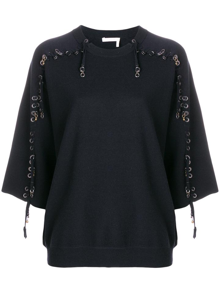 Chloé Eyelet Embellished Sweater - Blue