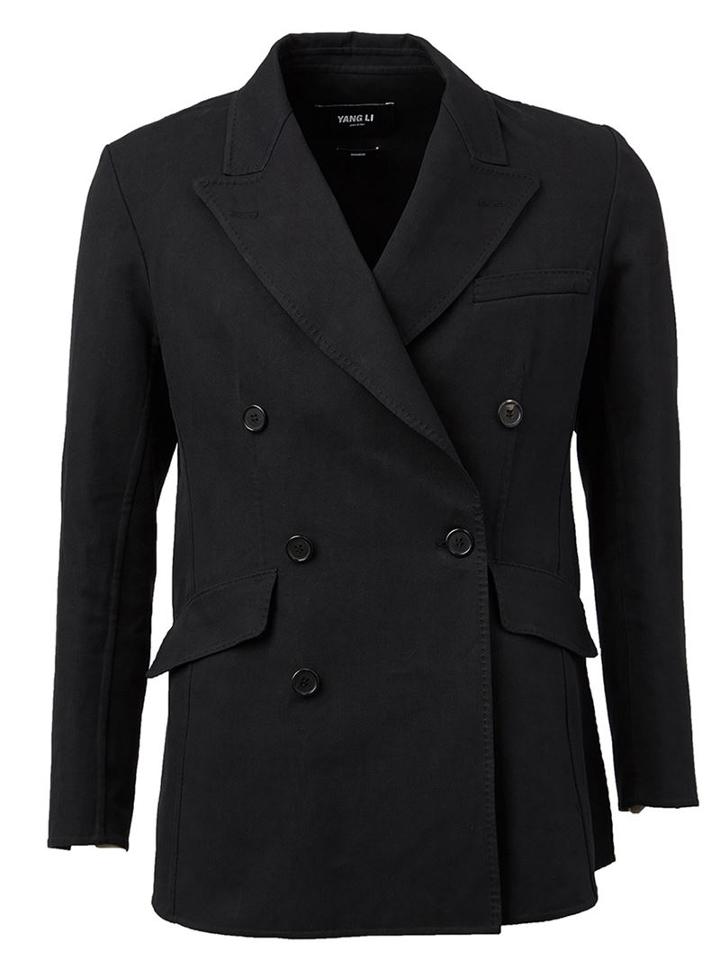 Yang Li Double Breasted Blazer, Men's, Size: 52, Black, Silk/cotton/cupro