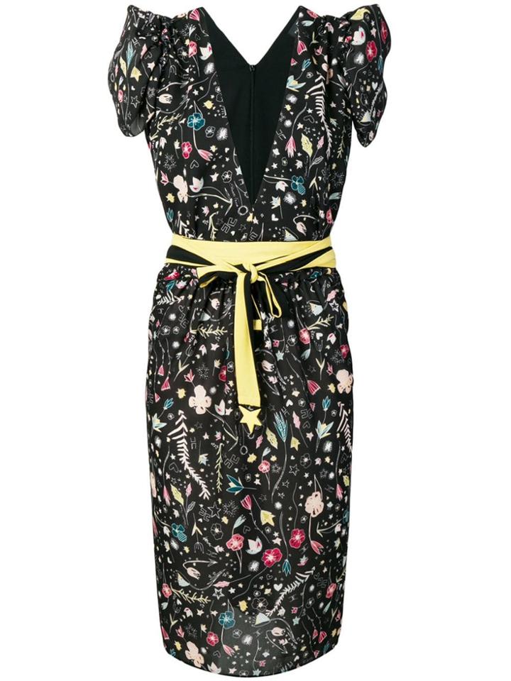 Elisabetta Franchi Floral-print Cap Sleeve Dress - Black
