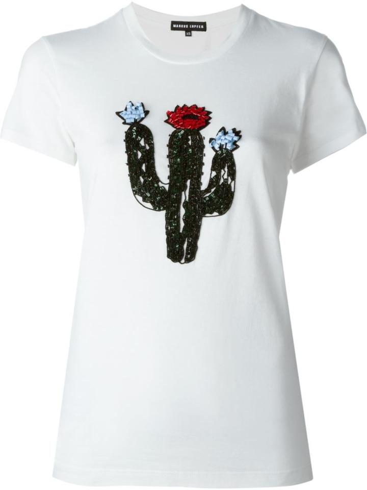 Markus Lupfer Embellished Cactus T-shirt, Women's, Size: S, White, Cotton