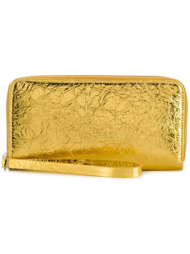 Mm6 Maison Margiela Wrinkled Zip Around Wallet - Gold