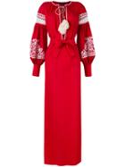 Wandering - Embroidered Plunge Dress - Women - Cotton - 40, Red, Cotton