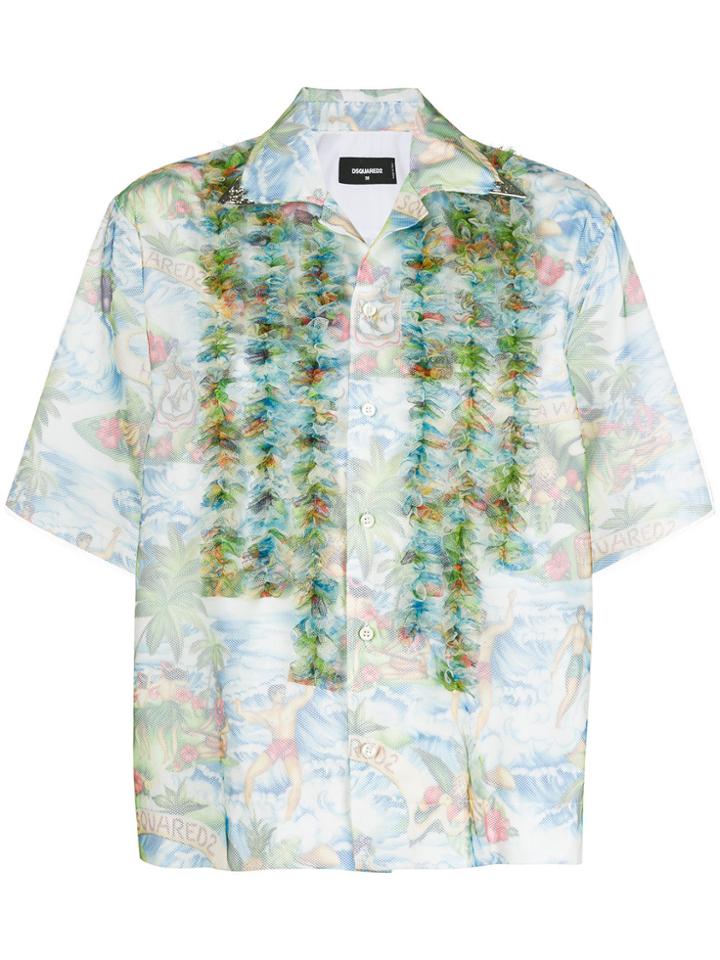 Dsquared2 Ruffle-trimmed Hawaiian Shirt - Green