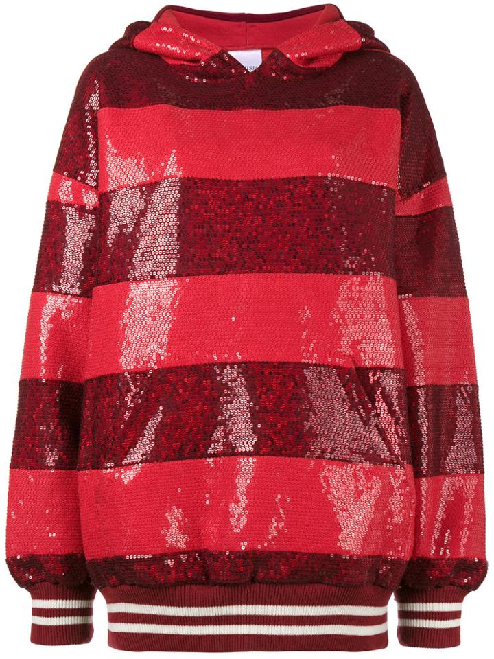 Ashish Sequin Stripe Oversized Hoodie - Red