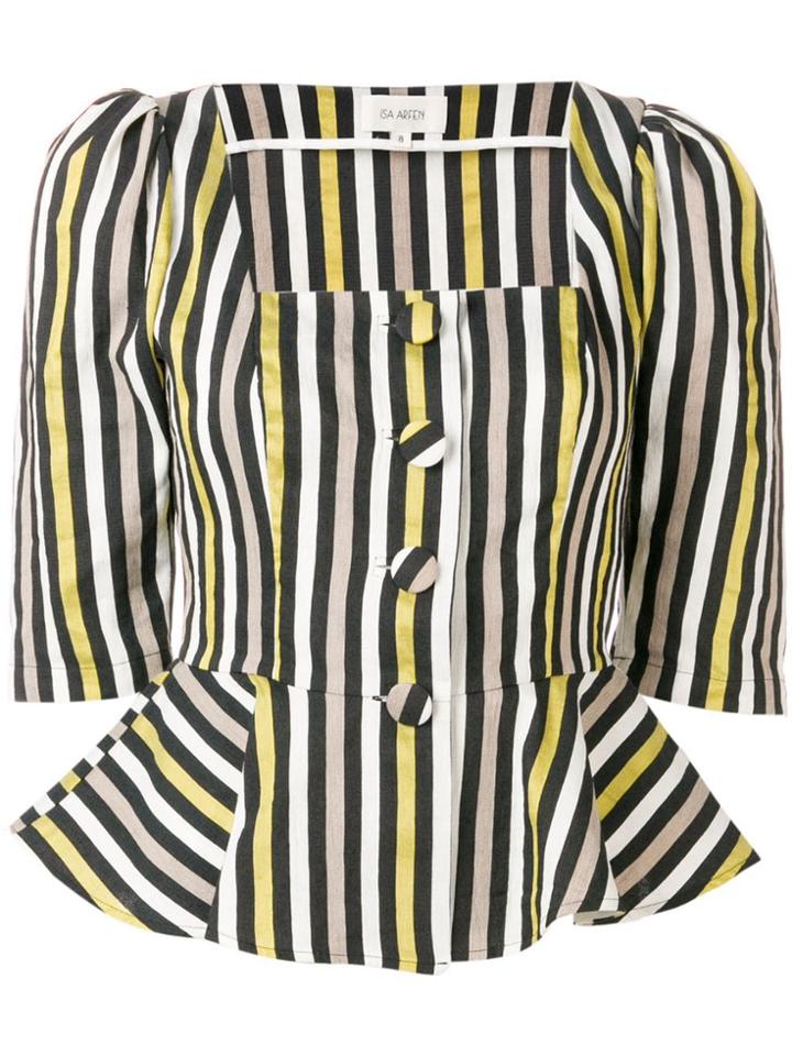 Isa Arfen Striped Peplum Blouse - Black
